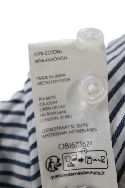 Maeve Anthropologie Womens Blue Striped Cotton Button-Up Shirt Size 2XS