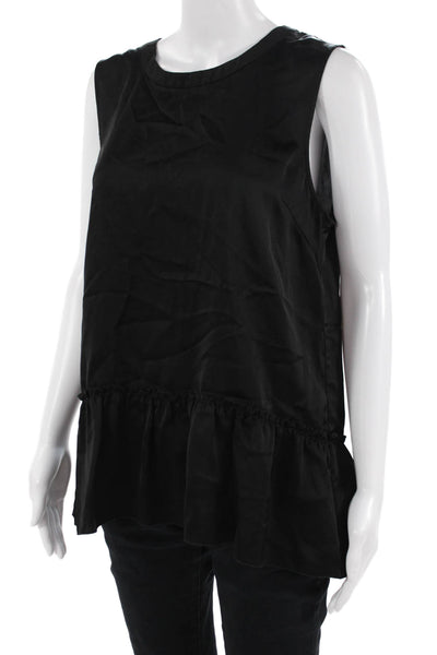 ATM Womens Black Tank Solid Round Neck Triacetate Cupro Size L