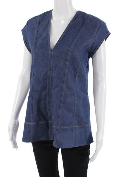 Derek Lam, Womens Tunic Blouse Dark Blue V-Neck Sleeveless Size 4