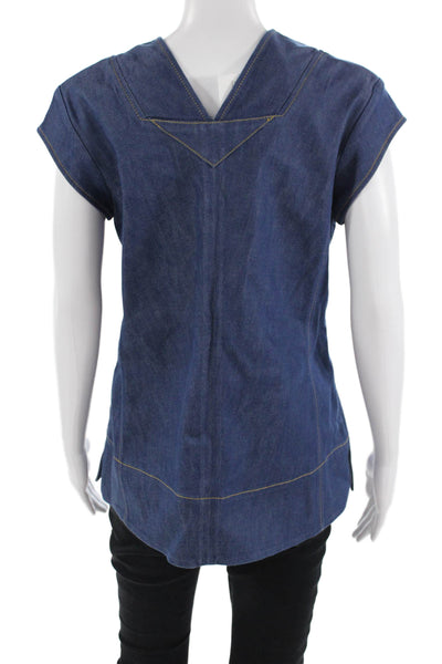 Derek Lam, Womens Tunic Blouse Dark Blue V-Neck Sleeveless Size 4