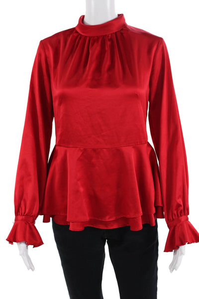 Nanette Nanette Lepore Women Red Mock Neck Long Sleeve Blouse Size S