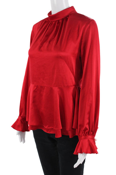 Nanette Nanette Lepore Women Red Mock Neck Long Sleeve Blouse Size S