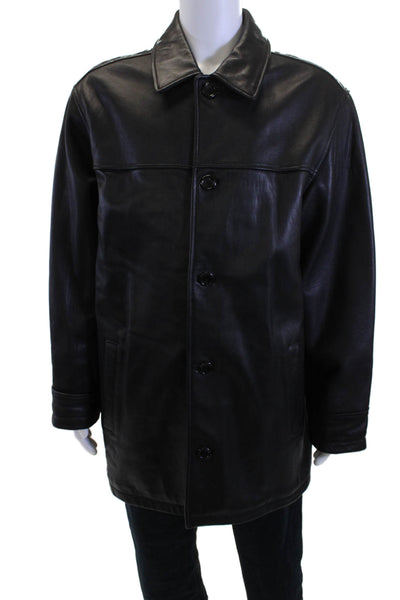 AM Studio Mens Overcoat Black Button Collared Polyurethane Long Sleeve Size XL