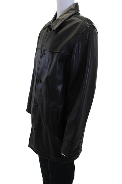 AM Studio Mens Overcoat Black Button Collared Polyurethane Long Sleeve Size XL