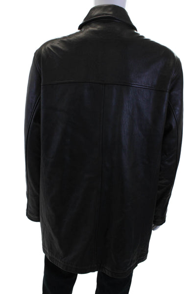 AM Studio Mens Overcoat Black Button Collared Polyurethane Long Sleeve Size XL