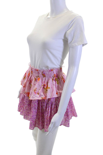 Love Shack Fancy Women Pink Floral Cotton Peasant Mini Skirt Size XS