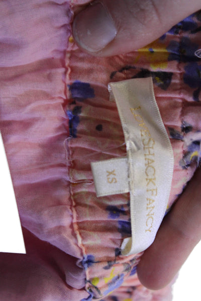 Love Shack Fancy Women Pink Floral Cotton Peasant Mini Skirt Size XS