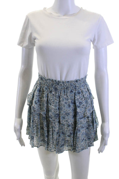 Love Shack Fancy Women Mini Peasant Skirt Blue Floral Viscose Size XS