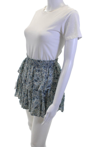 Love Shack Fancy Women Mini Peasant Skirt Blue Floral Viscose Size XS