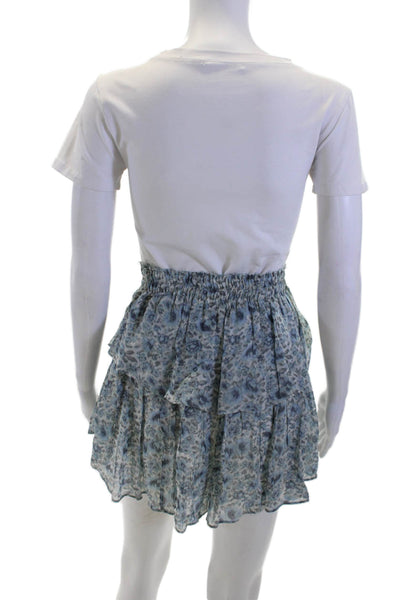 Love Shack Fancy Women Mini Peasant Skirt Blue Floral Viscose Size XS