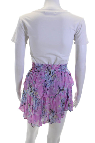 Love Shack Fancy Womens Peasant Mini Skirt Pink Floral Viscose Size XS