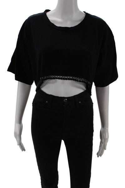 Emma & Sam Women Black Cropped T-Shirt Short Sleeve Cotton Crew Neck Size L
