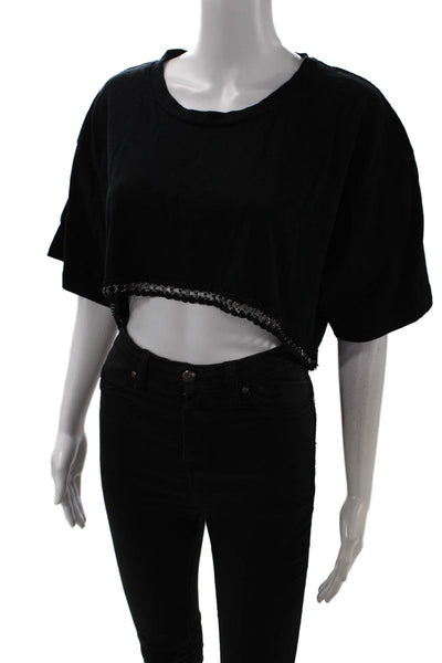 Emma & Sam Women Black Cropped T-Shirt Short Sleeve Cotton Crew Neck Size L