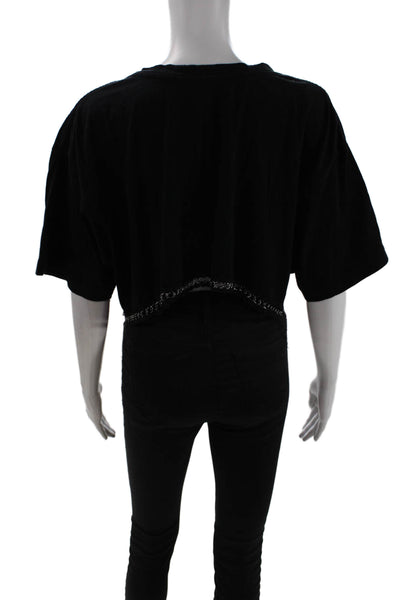 Emma & Sam Women Black Cropped T-Shirt Short Sleeve Cotton Crew Neck Size L