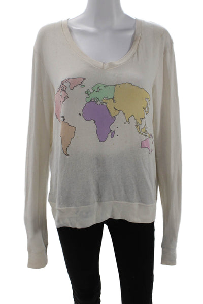 Wildfox, Womens Pullover Sweatshirt Beige Graphic Round Neck Long Sleeve Size M