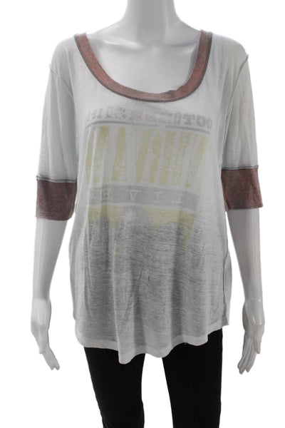 Trunk Women Jersey Ringer White 3/4 Sleeve Round Neck Music Graphic Size M