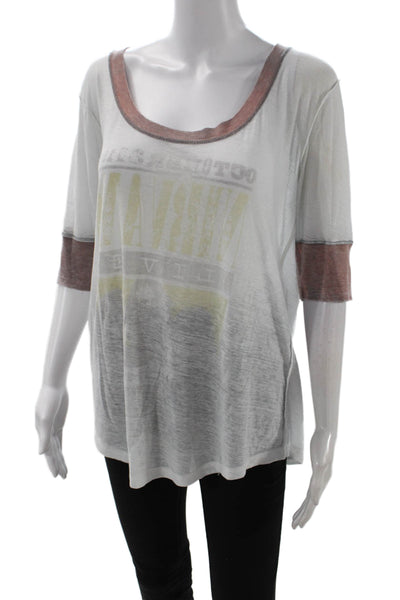 Trunk Women Jersey Ringer White 3/4 Sleeve Round Neck Music Graphic Size M
