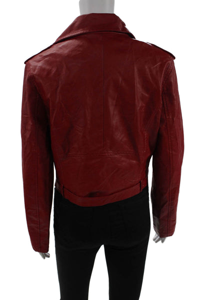 Nude Womens Biker Motorcycle Jacket Red Buckle Collared Long Sleeve Size M