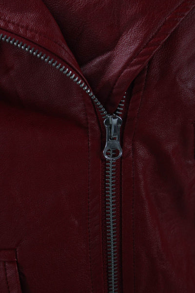 Nude Womens Biker Motorcycle Jacket Red Buckle Collared Long Sleeve Size M