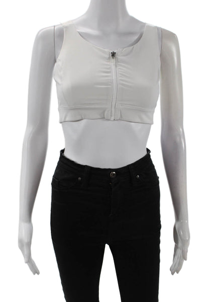 Outdoor Voices Womens Hook Back Zip Front Stretch Sports Bra White Size S/M