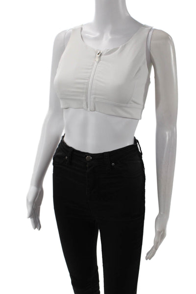 Outdoor Voices Womens Hook Back Zip Front Stretch Sports Bra White Size S/M