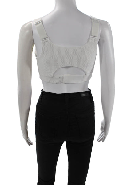 Outdoor Voices Womens Hook Back Zip Front Stretch Sports Bra White Size S/M