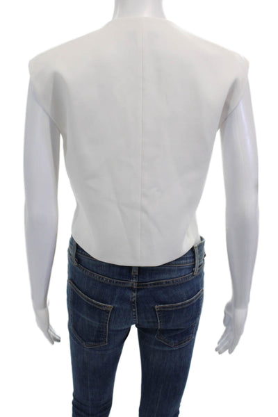 Zara Women Cropped Sleeveless Button-Up Top White Polyester Crew Neck Size XS