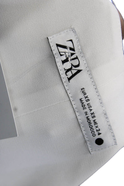Zara Women Cropped Sleeveless Button-Up Top White Polyester Crew Neck Size XS