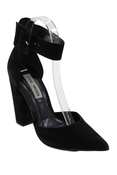 Steve Madden Women's Pointed Toe Suede Heels Ankle Buckle Sandals Black Size 5.5