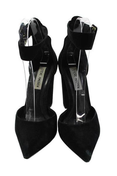 Steve Madden Women's Pointed Toe Suede Heels Ankle Buckle Sandals Black Size 5.5