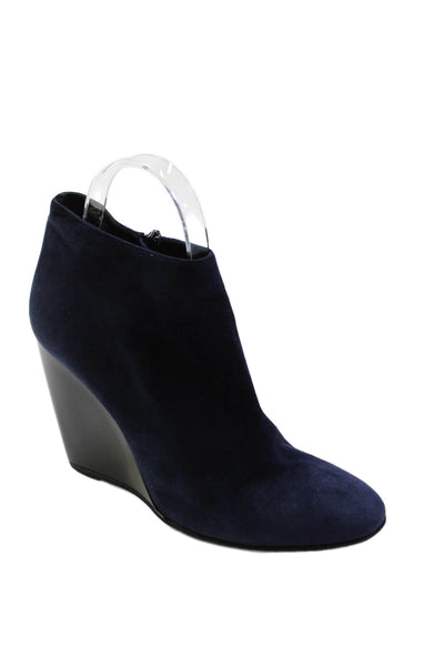 Pierre Hardy Womens Suede Zip Up Wedge Ankle Boots Navy Blue Size 39 9