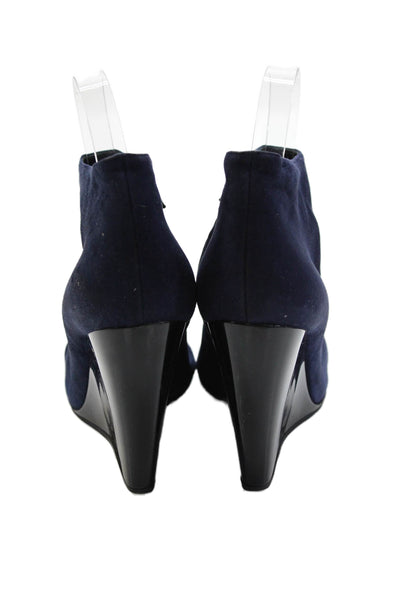 Pierre Hardy Womens Suede Zip Up Wedge Ankle Boots Navy Blue Size 39 9