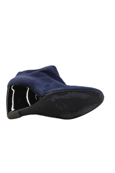 Pierre Hardy Womens Suede Zip Up Wedge Ankle Boots Navy Blue Size 39 9