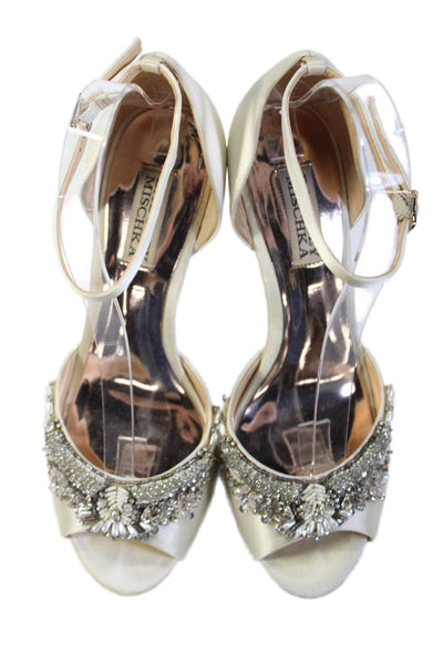 Badgley Mischka Womens Malorie Beaded Embellishment Wedge Heels White Size 7.5