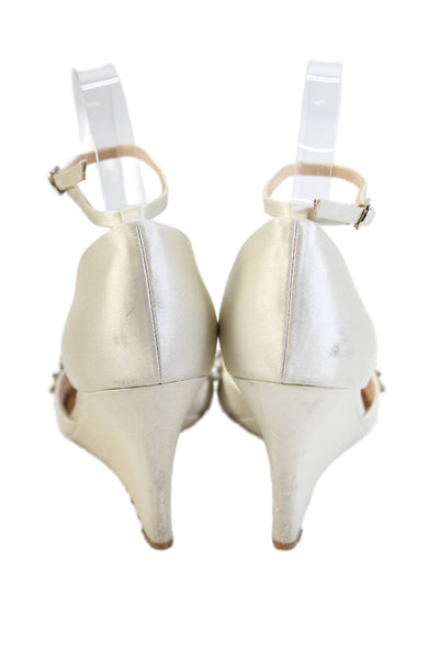 Badgley Mischka Womens Malorie Beaded Embellishment Wedge Heels White Size 7.5