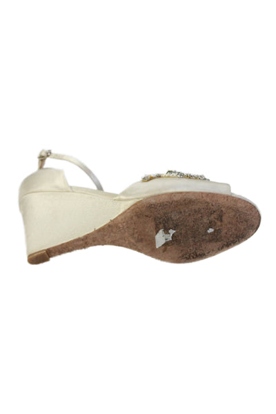 Badgley Mischka Womens Malorie Beaded Embellishment Wedge Heels White Size 7.5