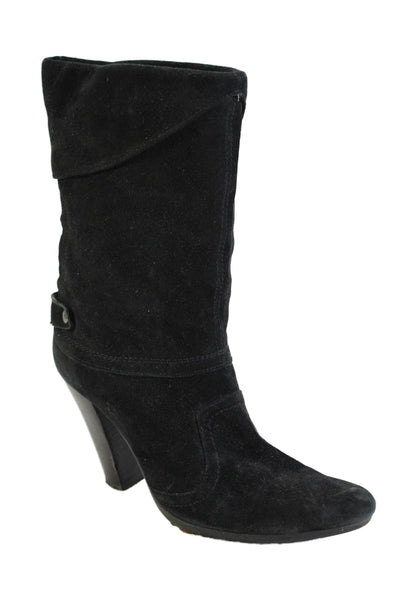 Weekend Max Mara Womens Suede Heeled Mid Calf Boots Solid Black Size EUR 37