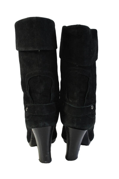 Weekend Max Mara Womens Suede Heeled Mid Calf Boots Solid Black Size EUR 37