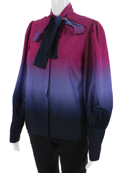 Tanya Taylor Women Purple High Neck Long Sleeve Button-Up Blouse Size 4