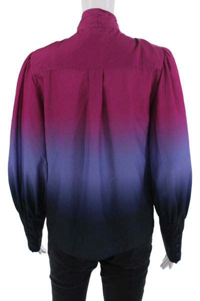 Tanya Taylor Women Purple High Neck Long Sleeve Button-Up Blouse Size 4