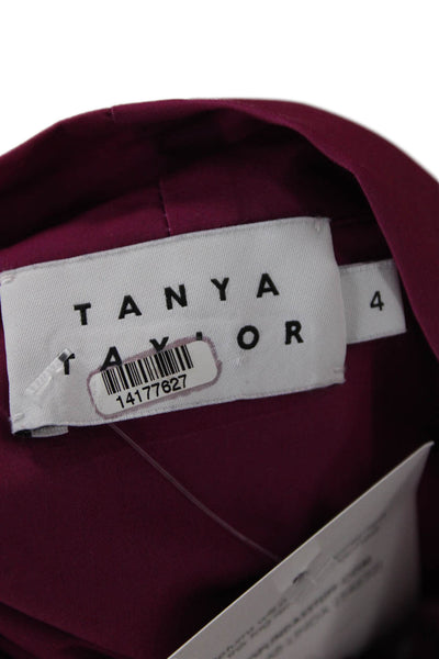 Tanya Taylor Women Purple High Neck Long Sleeve Button-Up Blouse Size 4