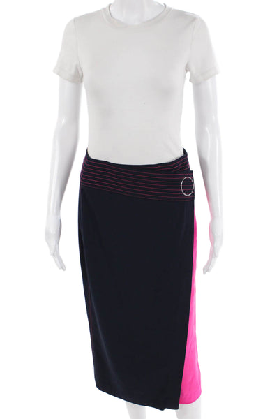 Tanya Taylor Women Straight Pencil Wrap Skirt Dark Blue Size 4