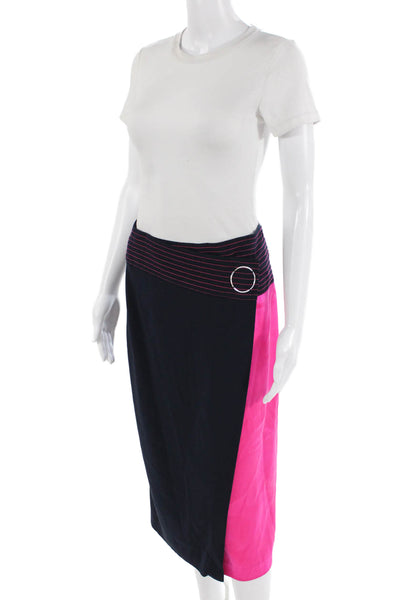 Tanya Taylor Women Straight Pencil Wrap Skirt Dark Blue Size 4
