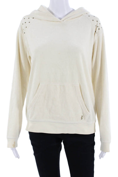 Juicy Couture Women Pullover Hoodie Beige Long Sleeve Cotton Blend Size M