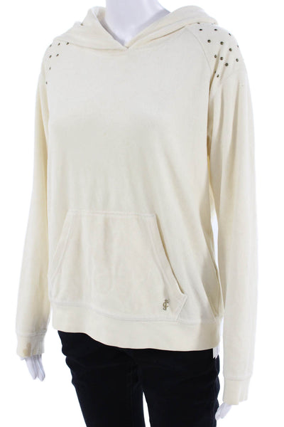 Juicy Couture Women Pullover Hoodie Beige Long Sleeve Cotton Blend Size M