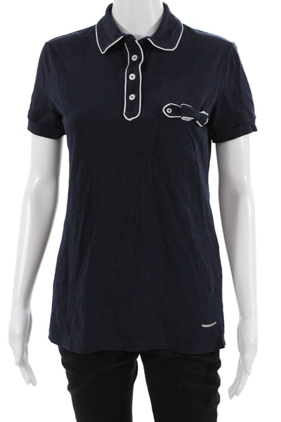 Love Moschino Women Dark Blue Cotton Collared Short Sleeve Polo Size 10