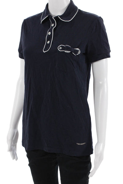 Love Moschino Women Dark Blue Cotton Collared Short Sleeve Polo Size 10