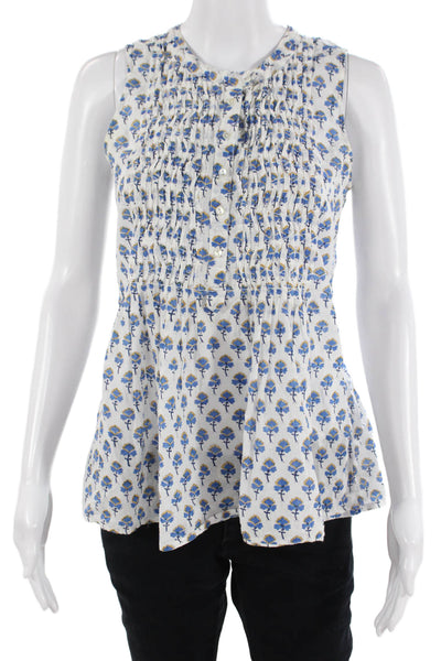Roller Rabbit, Women, Tunic Sleeveless Blue Floral Round Neck Cotton Size XS
