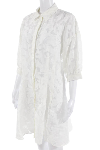 Club Monaco Womens Shirt Dress White Collared Button 3/4 Sleeve Size 12