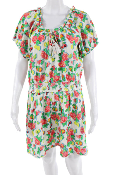Roller Rabbit Women Green Floral Kaftan Sundress Cotton Round Neck Size L